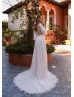 Beaded Long Sleeve Ivory Lace Chiffon Boho Wedding Dress